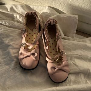 Pink Strappy Ballet Flats with Bows